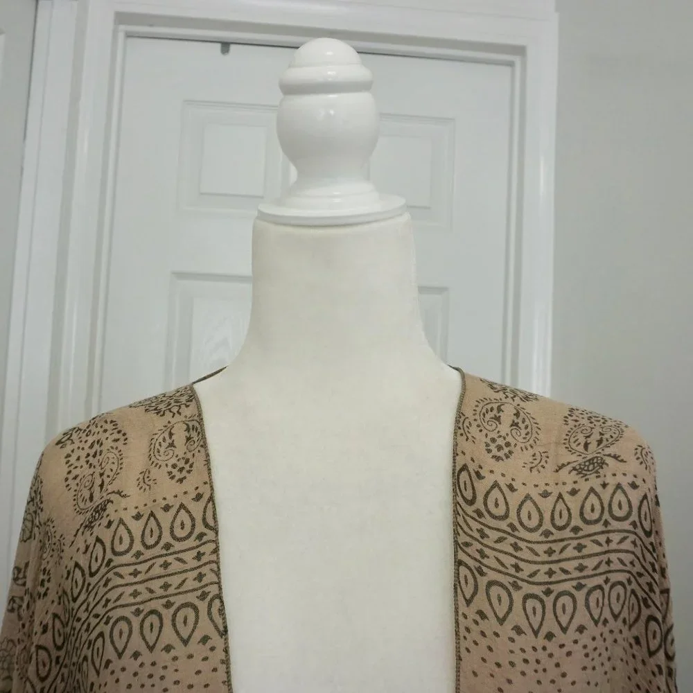 💜 JANICE Tan/Black Pattern Scarf Coat Poncho Kimono (OS)